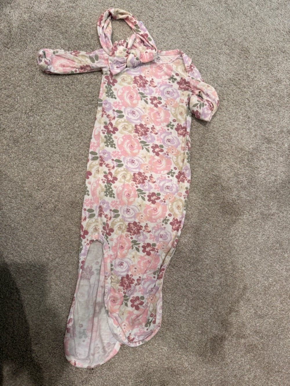 Baby Essentials Floral Pink Lavender Green Baby Sleep Gown with Knot Bow